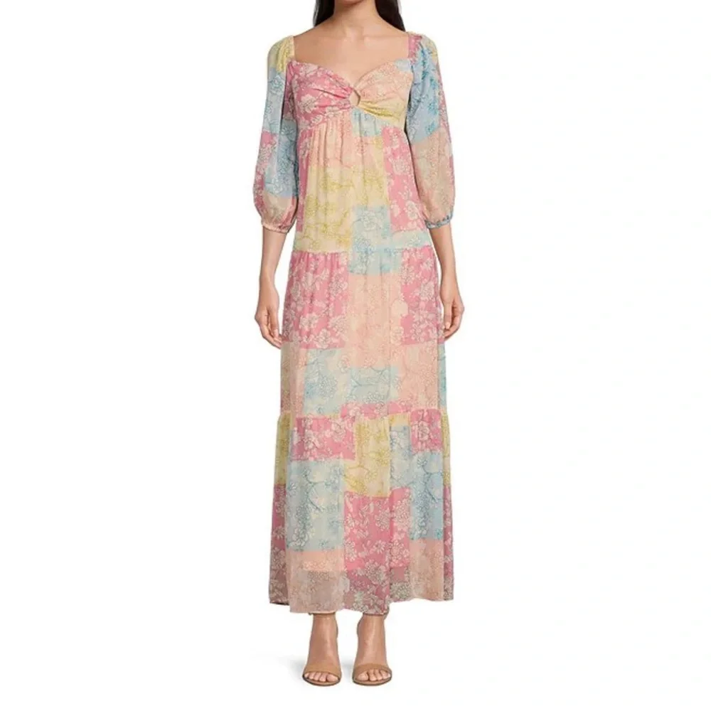 NWOT TAYLOR Floral Patchwork Print Sweetheart Neckline Maxi Dress SIZE 4 - Picture 2 of 7